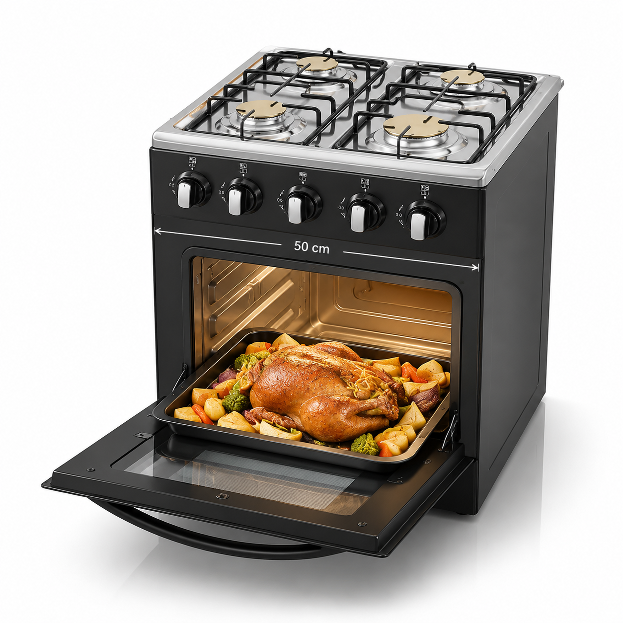 Volcano 50x50 4-Burner Gas Cooker with Oven, Grill & Lamp – Efficient, Stylish, and Built for Performance