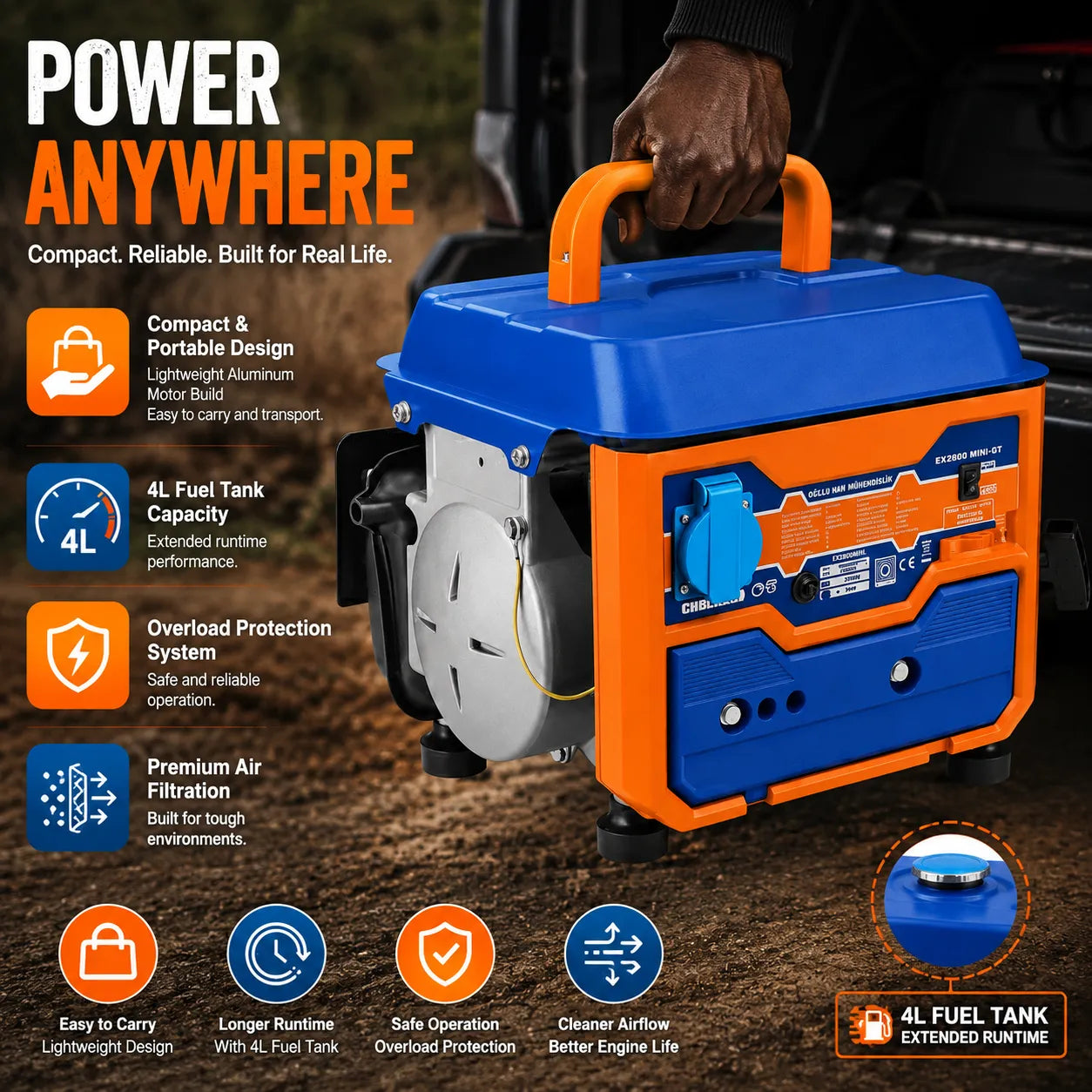 Portable Gasoline Generator 800W – Reliable Power Anytime, Anywhere