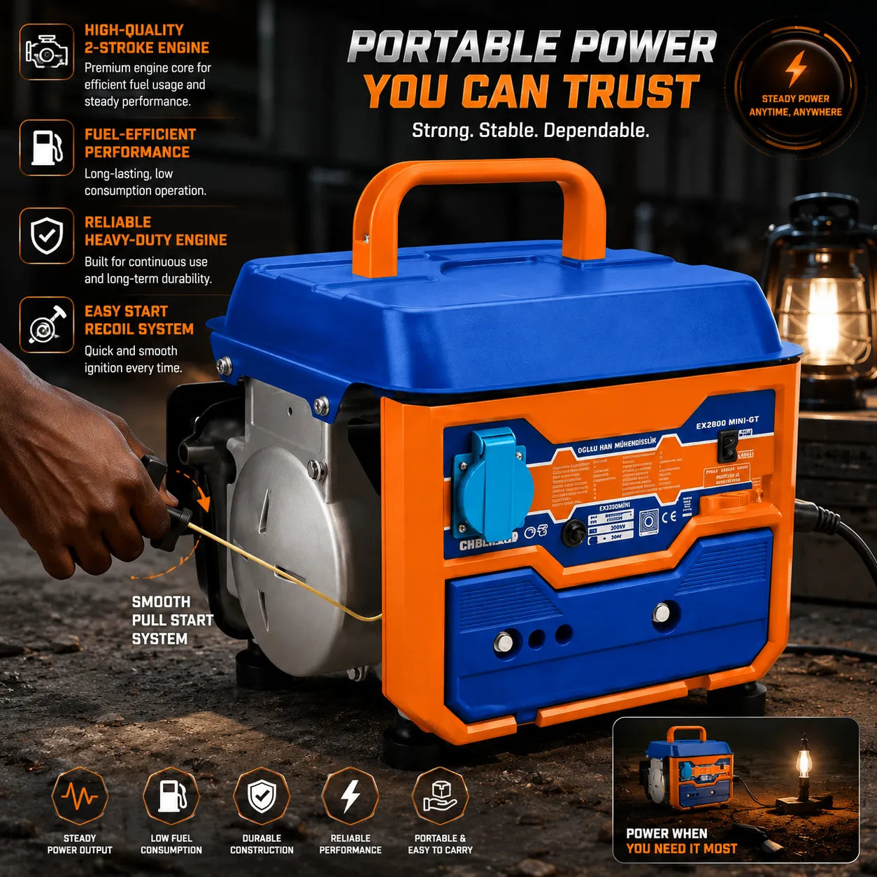 Portable Gasoline Generator 800W – Reliable Power Anytime, Anywhere