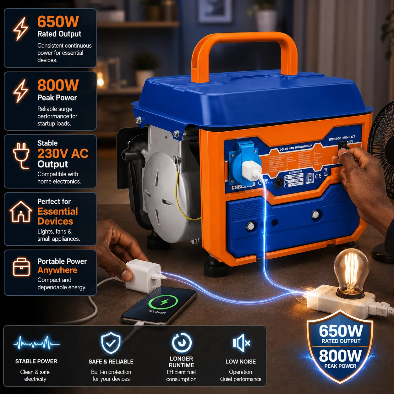 Portable Gasoline Generator 800W – Reliable Power Anytime, Anywhere