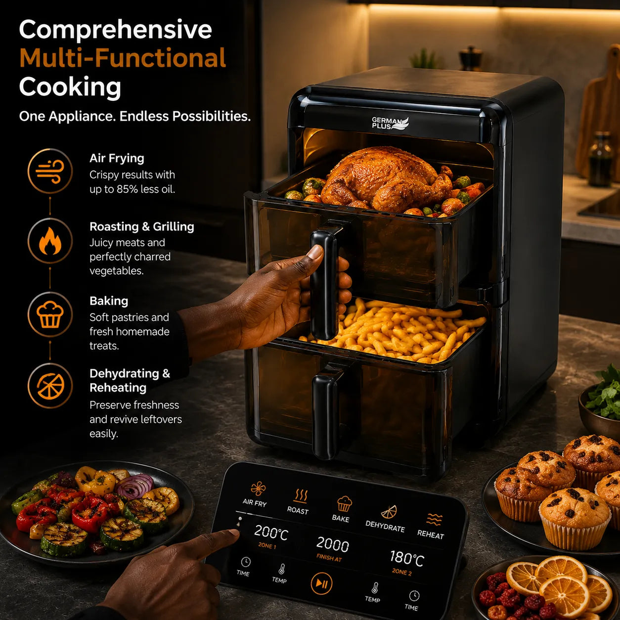 German Plus Dual Zone Smart Air Fryer Oven | 11.6L, 3000W