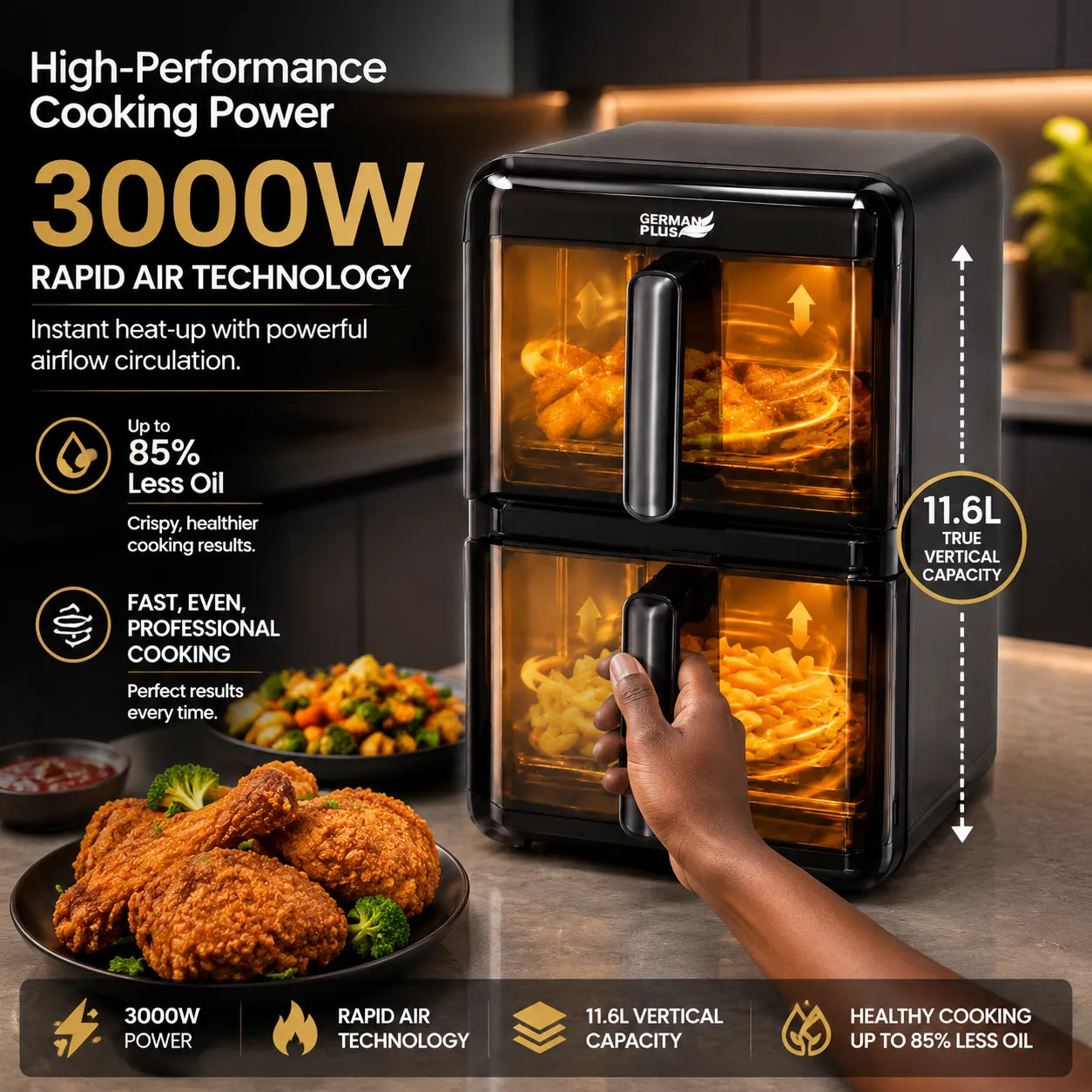 German Plus Dual Zone Smart Air Fryer Oven | 11.6L, 3000W