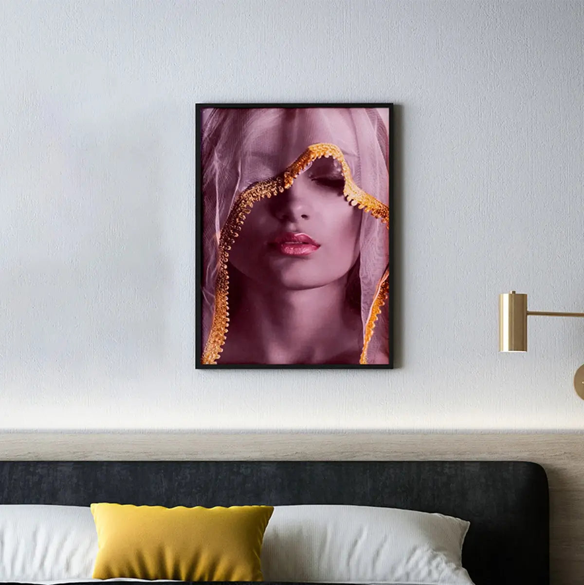 Golden Grace – Mysterious Veiled Beauty Canvas Art