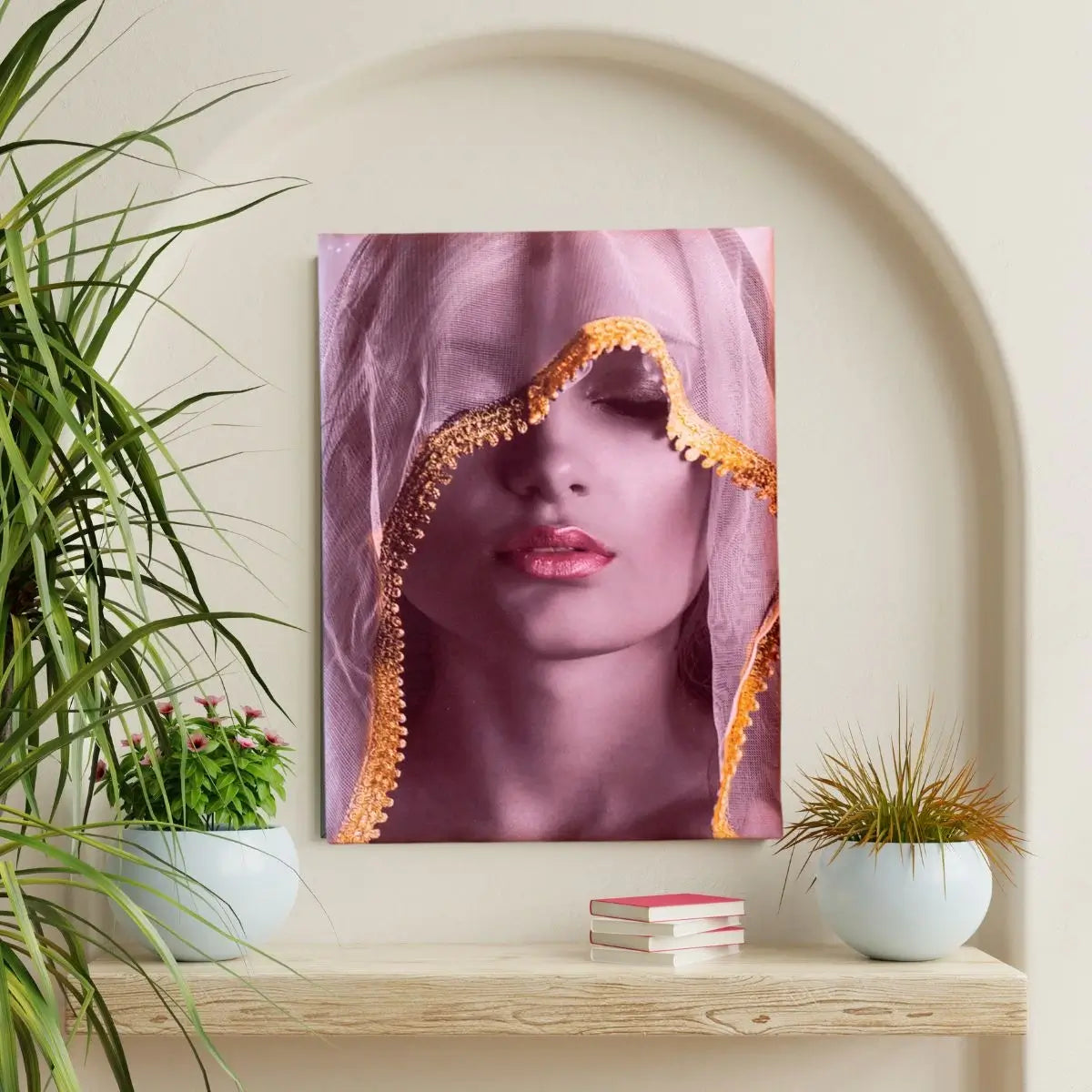 Golden Grace – Mysterious Veiled Beauty Canvas Art