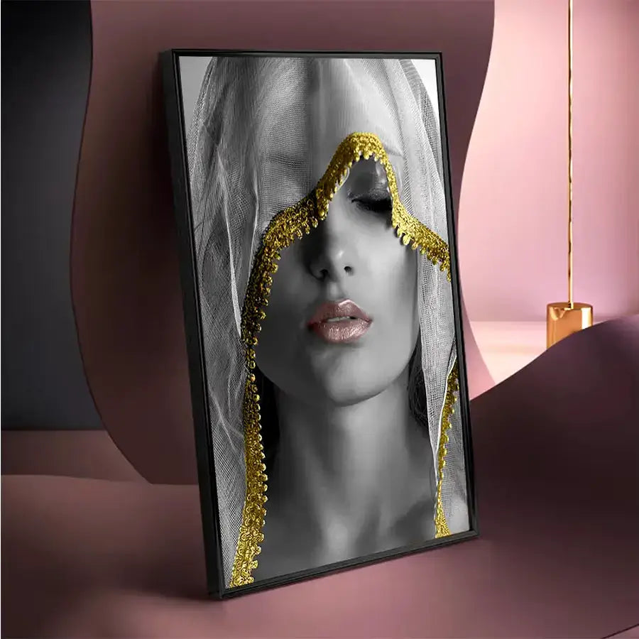 Golden Grace – Mysterious Veiled Beauty Canvas Art