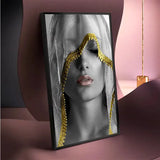 Golden Grace – Mysterious Veiled Beauty Canvas Art
