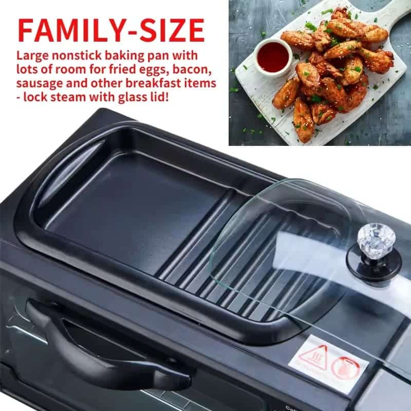 Silver Crest 3-in-1 Breakfast Maker – Toaster Oven, Coffee Maker & Griddle Combo