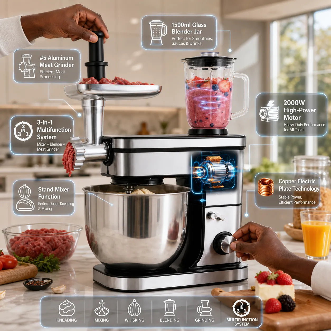 Hoffmans HM-8086 Stand Mixer: The Ultimate 3-in-1 Kitchen Appliance