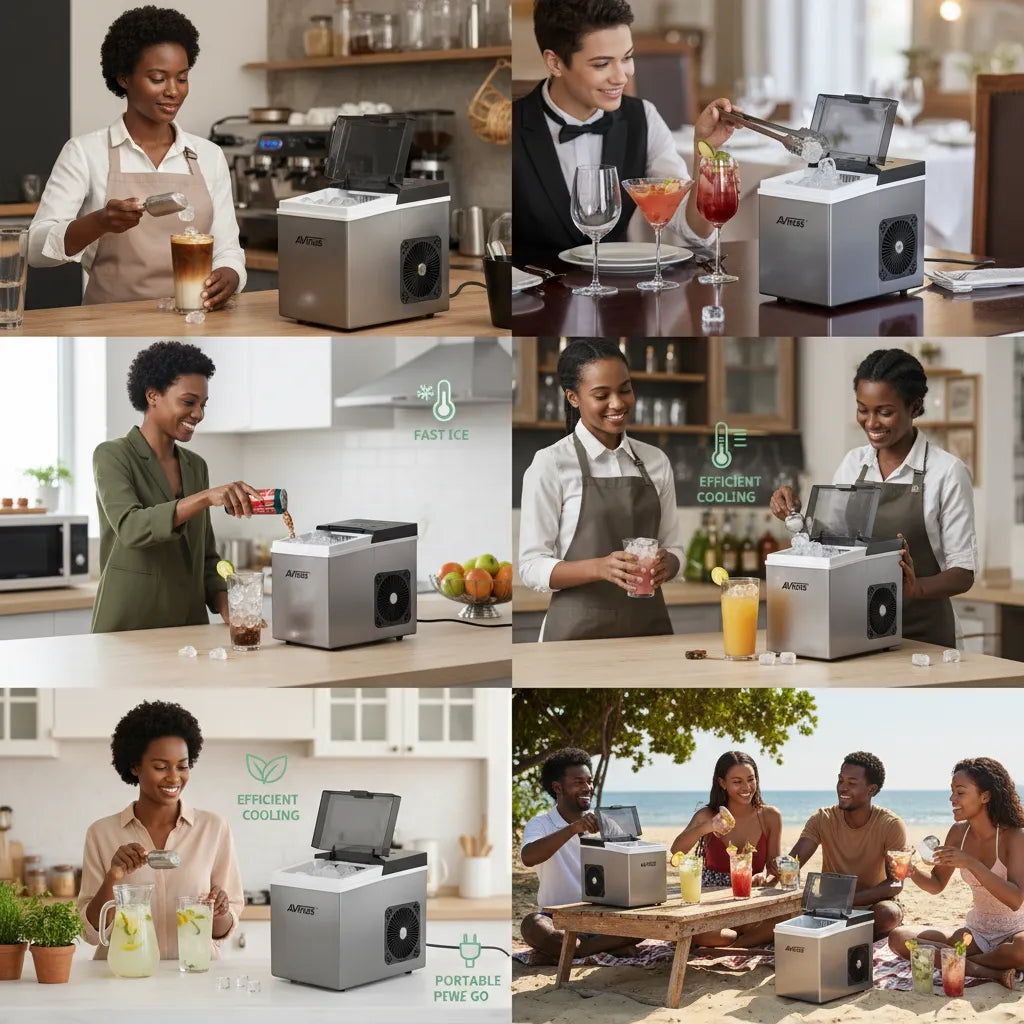 AVinas 115W Portable Countertop Ice Maker - 1L Capacity with Fast 7-Cube Cycle