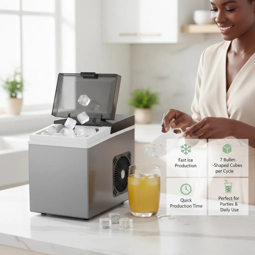AVinas 115W Portable Countertop Ice Maker - 1L Capacity with Fast 7-Cube Cycle