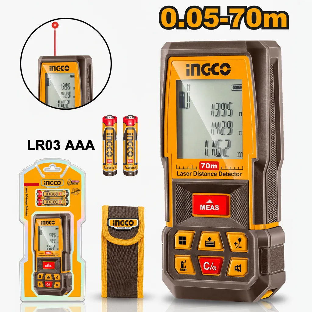 INGCO 0.05–70m Laser Distance Detector – Built for Accuracy. Designed for Professionals.