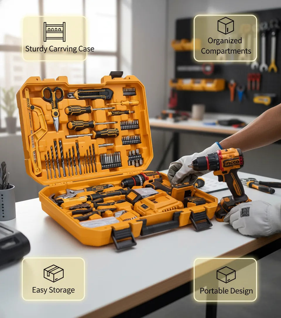 INGCO 166-Piece Ultimate Tool Kit with 20V Cordless Drill – Portable, Professional, and Heavy-Duty