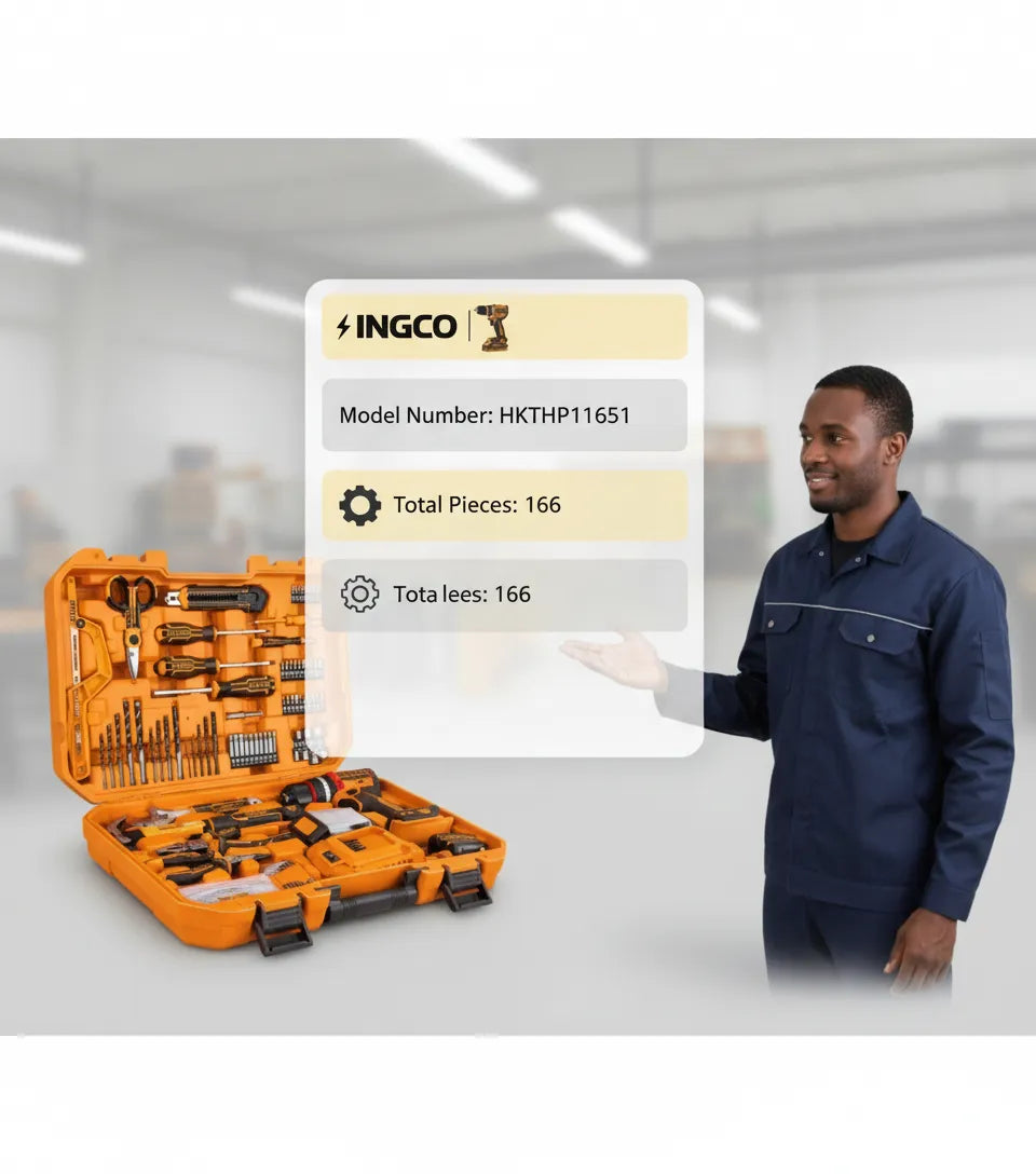 INGCO 166-Piece Ultimate Tool Kit with 20V Cordless Drill – Portable, Professional, and Heavy-Duty