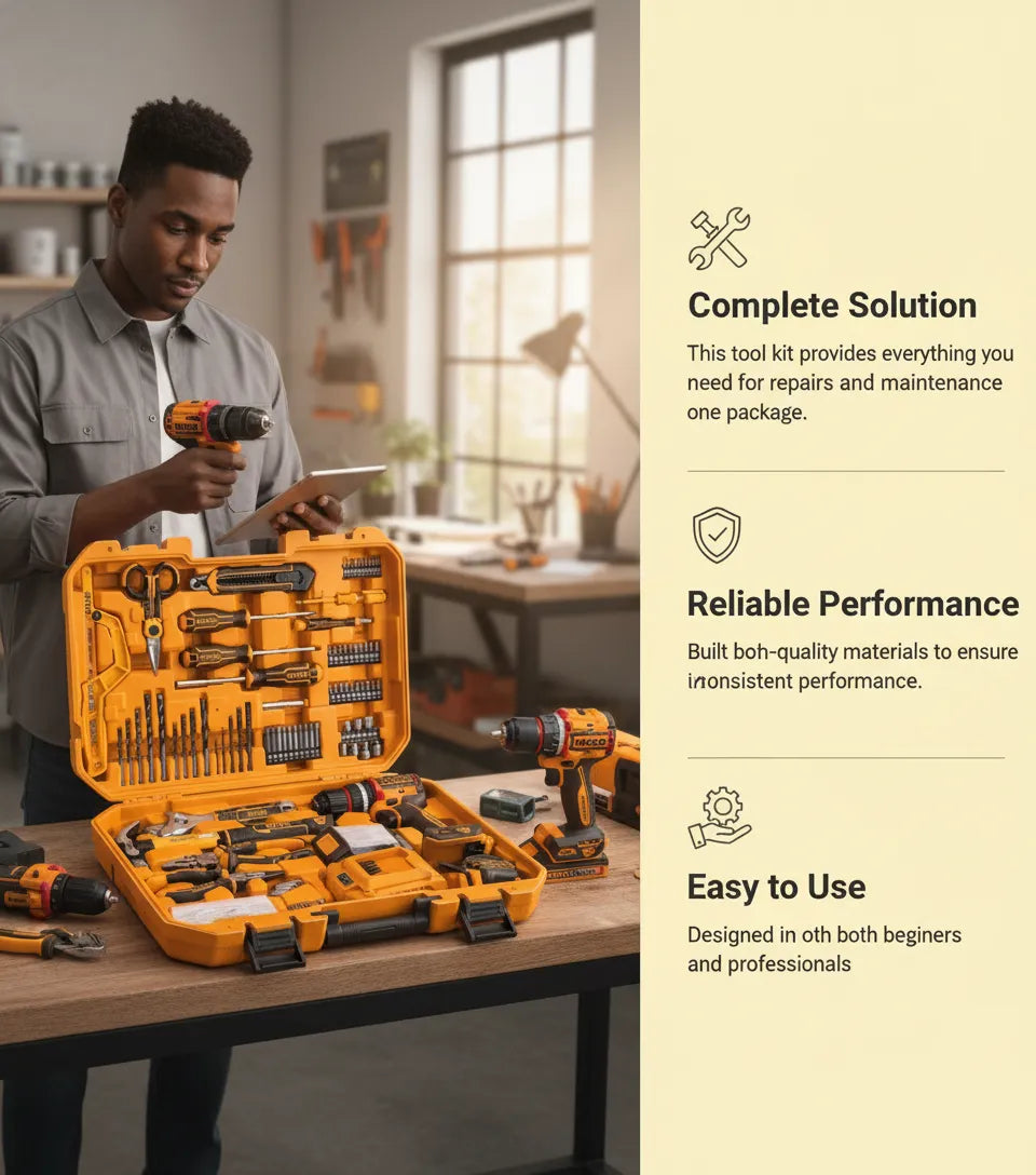 INGCO 166-Piece Ultimate Tool Kit with 20V Cordless Drill – Portable, Professional, and Heavy-Duty