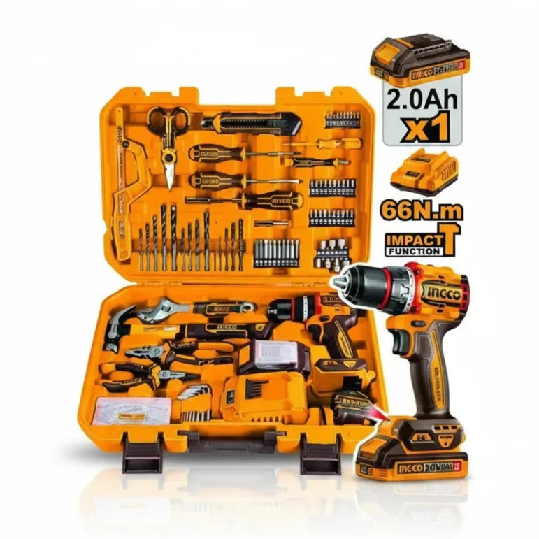 INGCO 166-Piece Ultimate Tool Kit with 20V Cordless Drill – Portable, Professional, and Heavy-Duty