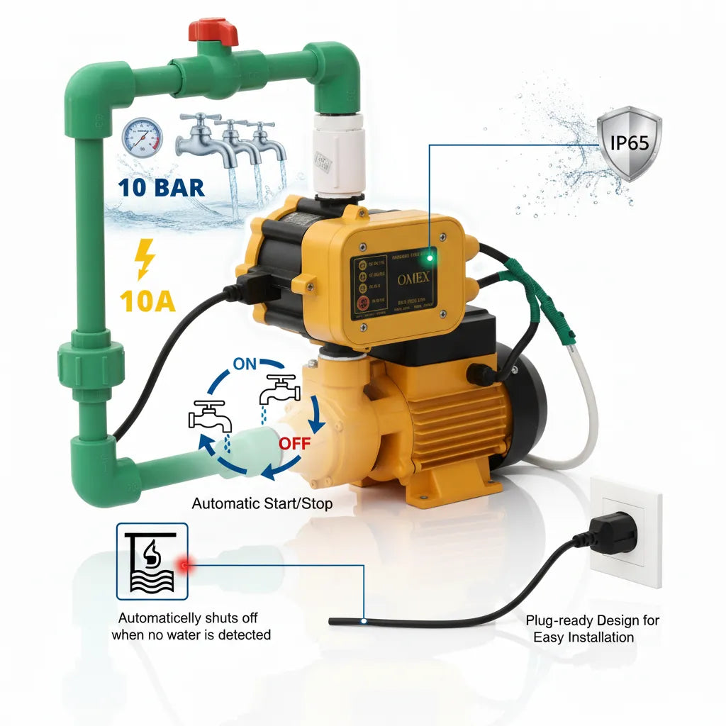 🚀 INGCO 1HP Water Pump 750W with 10Bar Automatic Pressure Control – Complete Smart Water Boosting System💧⚡