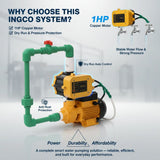 🚀 INGCO 1HP Water Pump 750W with 10Bar Automatic Pressure Control – Complete Smart Water Boosting System💧⚡