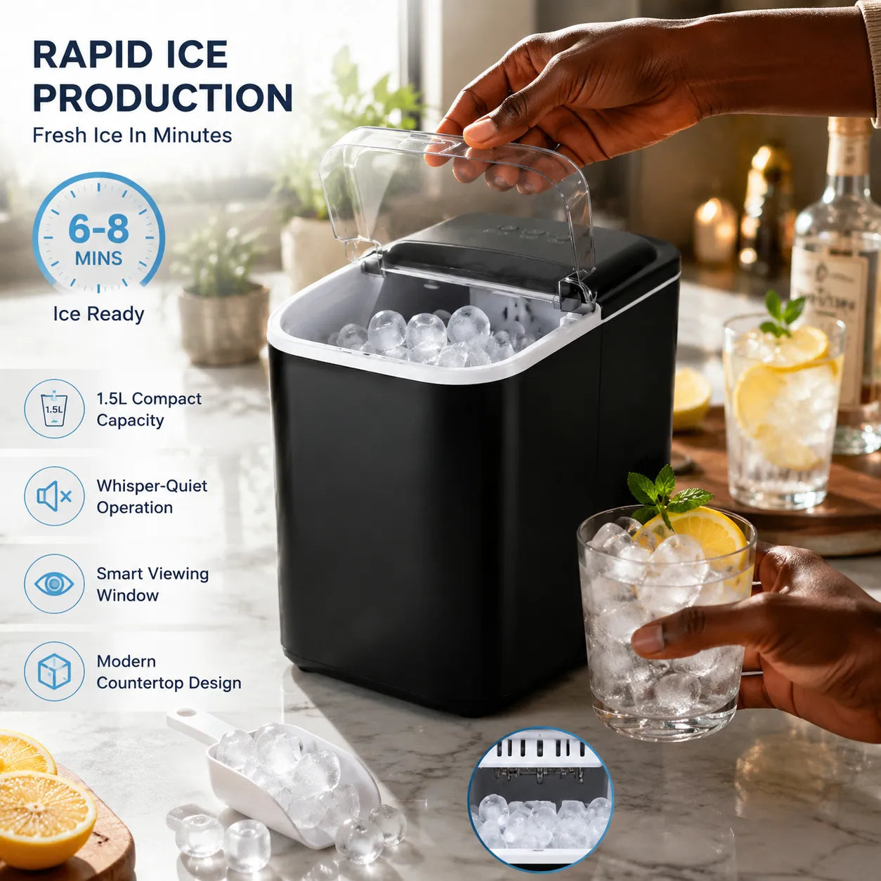 Hoffmans Portable Ice Maker 1.5L — Fresh Ice in Minutes! ❄️🧊✨
