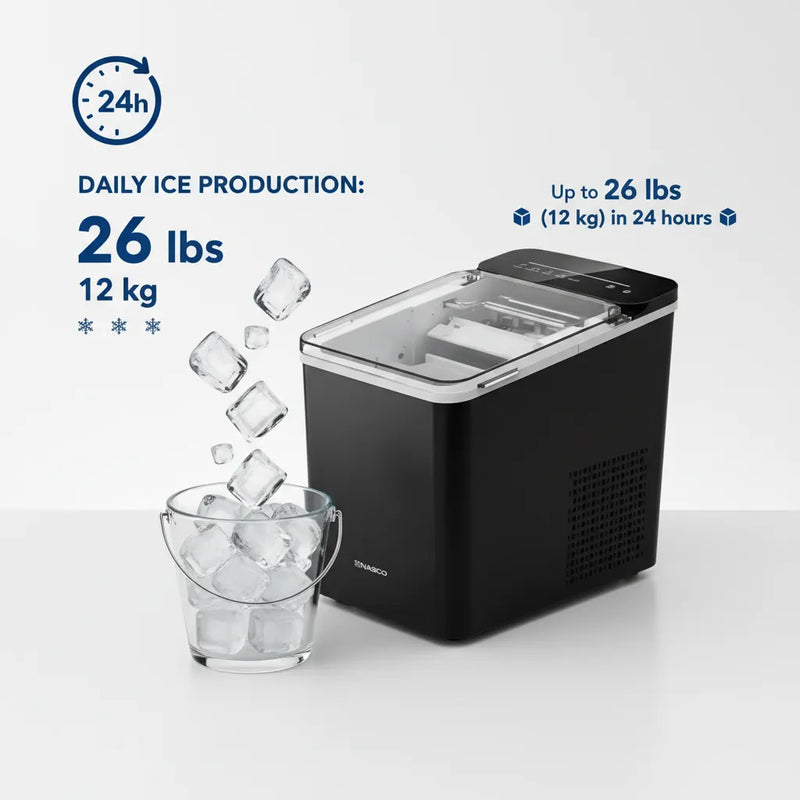 NASCO Portable Ice Maker Machine 150W | 26lbs Daily Output | Fresh Ice in 6 Minutes