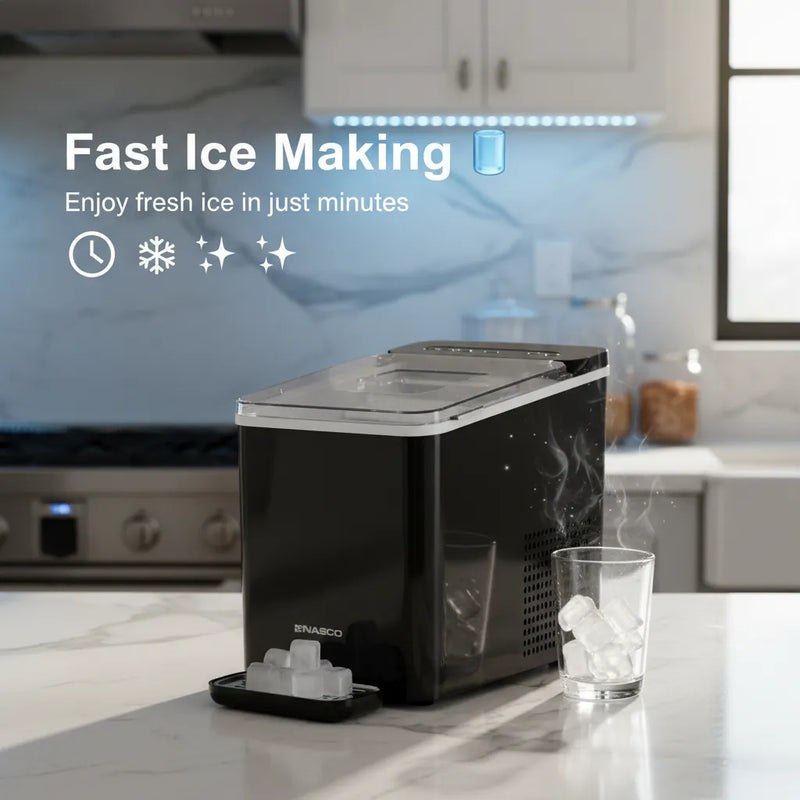 NASCO Portable Ice Maker Machine 150W | 26lbs Daily Output | Fresh Ice in 6 Minutes