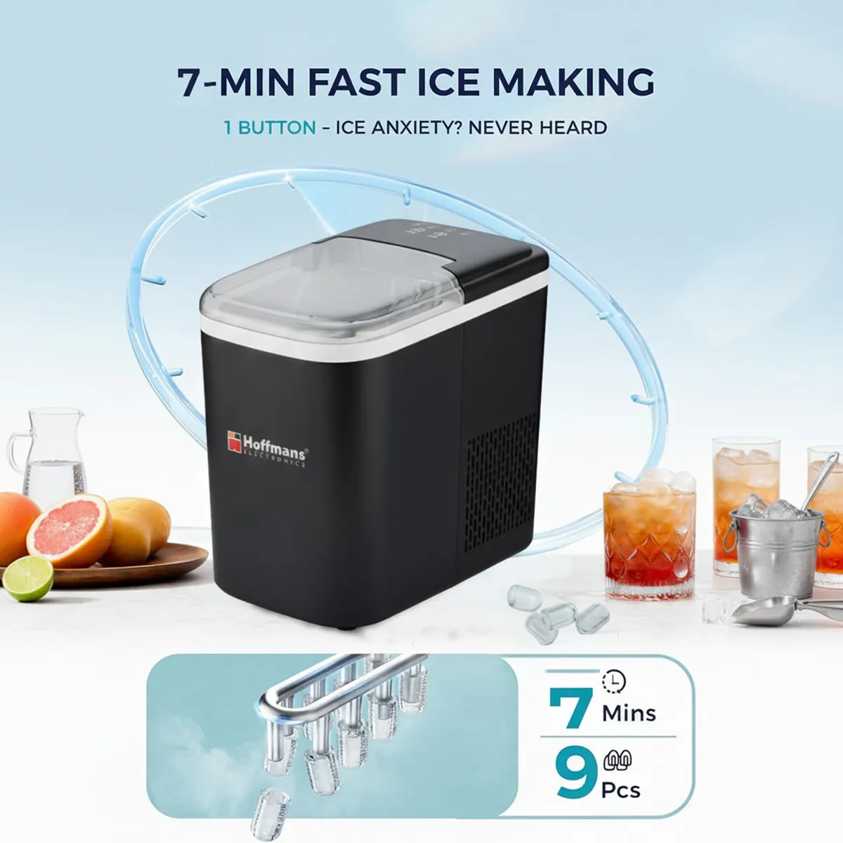Hoffmans Portable Ice Maker 1.5L — Fresh Ice in Minutes! ❄️🧊✨