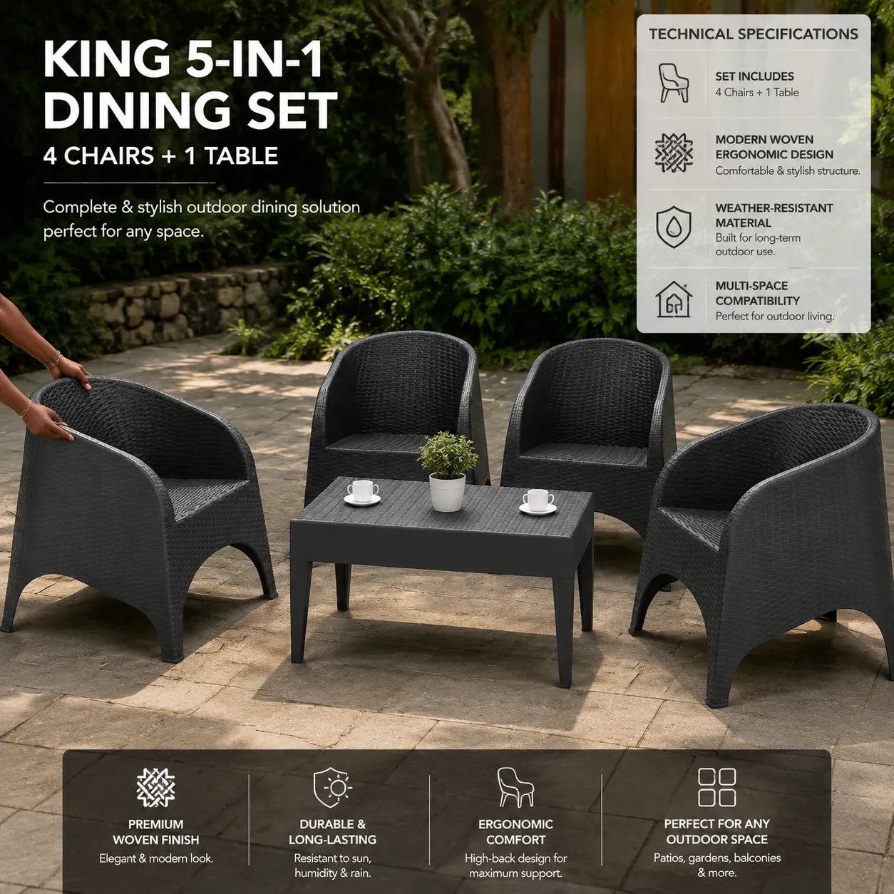5in1 Chairs Set - Outdoor / Indoor King Chairs & Table