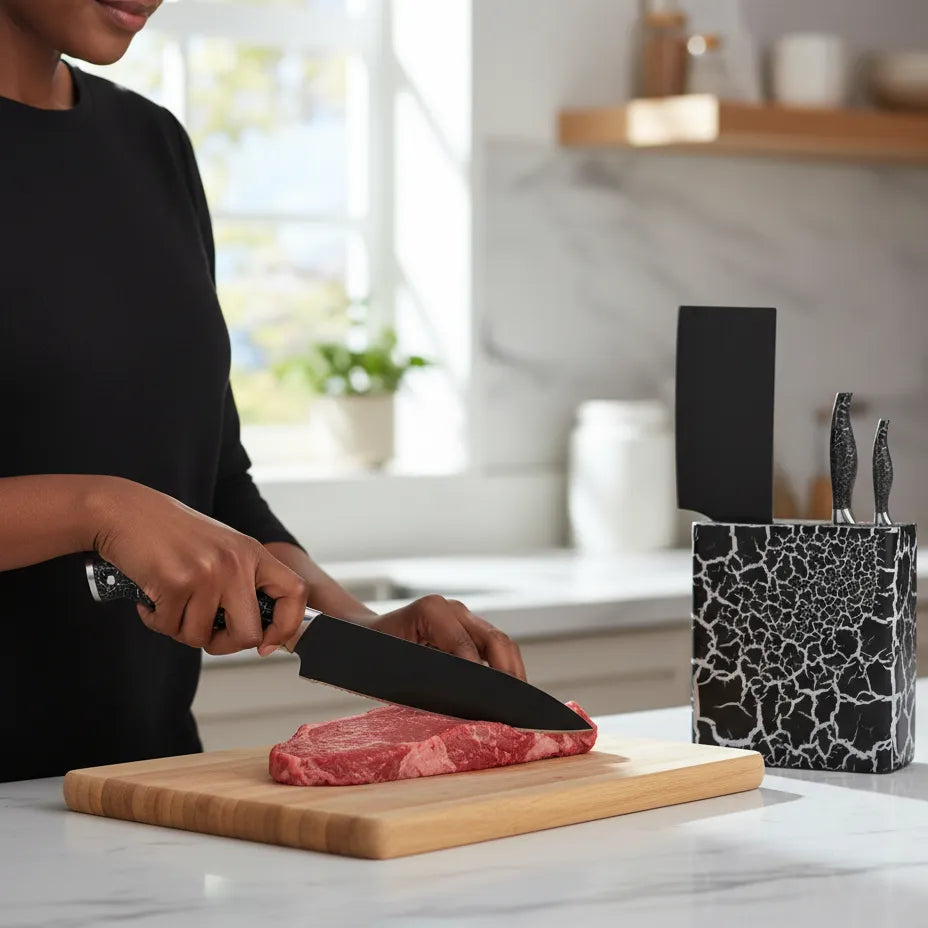 Knife Set 4PCS – Chef, Cleaver & Utility Knives with Stand 🔪✨