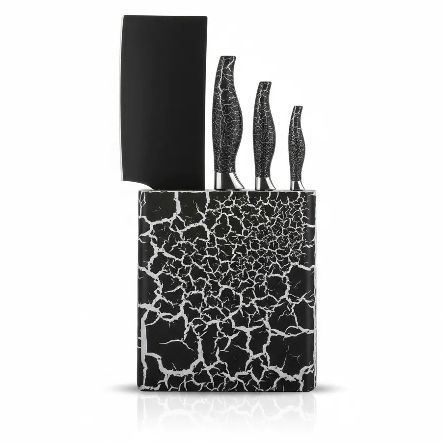 Knife Set 4PCS – Chef, Cleaver & Utility Knives with Stand 🔪✨