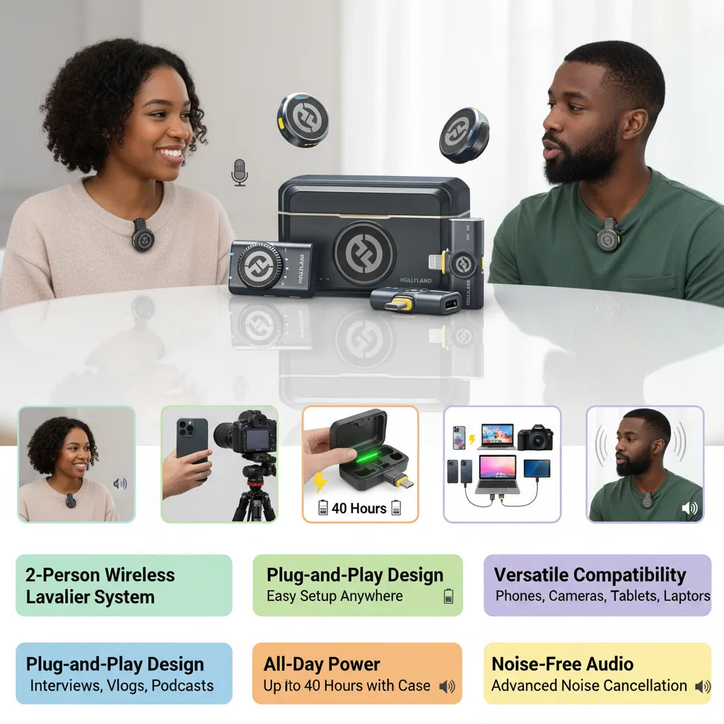 Microphone System – Hollyland LARK M2 Combo for 2-Person Wireless Hi-Fi Sound, 300m Range & 40-Hour Battery for Vlogging, Streaming & Podcasts 🎤