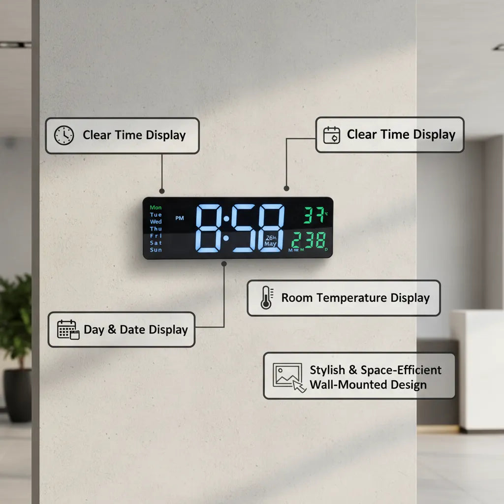 Large LED Digital Wall Clock – Modern Digital Clock⏰ with Clear Display, Showing Time, Date, and Temperature, Perfect for Homes, Offices, and Clinics