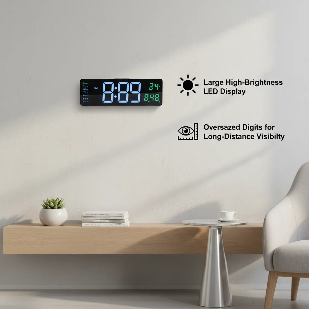Large LED Digital Wall Clock – Modern Digital Clock⏰ with Clear Display, Showing Time, Date, and Temperature, Perfect for Homes, Offices, and Clinics