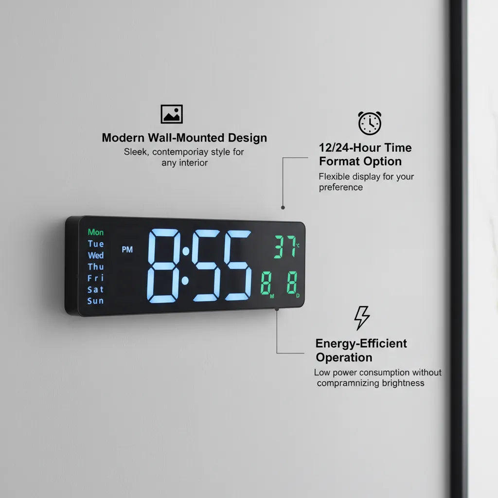 Large LED Digital Wall Clock – Modern Digital Clock⏰ with Clear Display, Showing Time, Date, and Temperature, Perfect for Homes, Offices, and Clinics