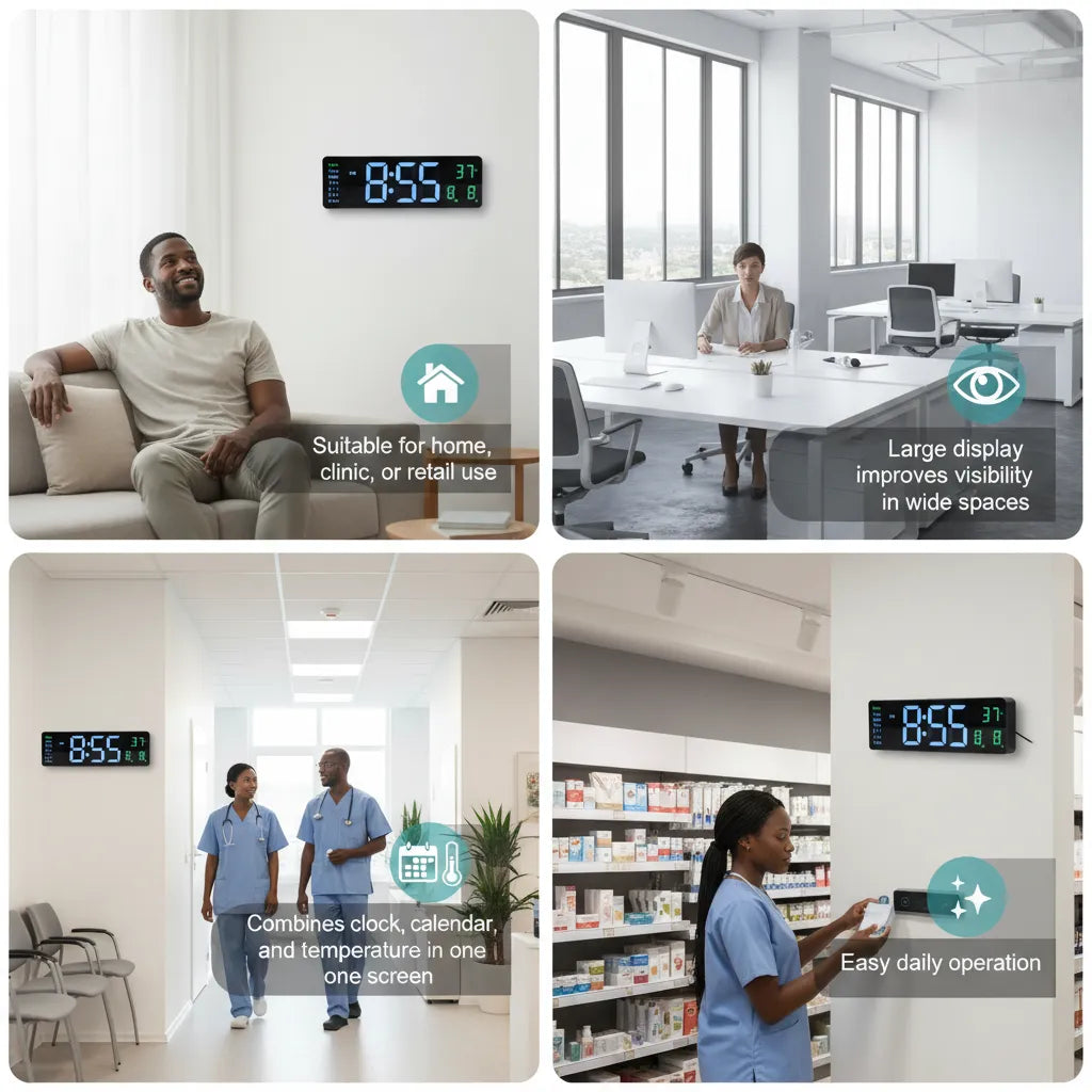Large LED Digital Wall Clock – Modern Digital Clock⏰ with Clear Display, Showing Time, Date, and Temperature, Perfect for Homes, Offices, and Clinics