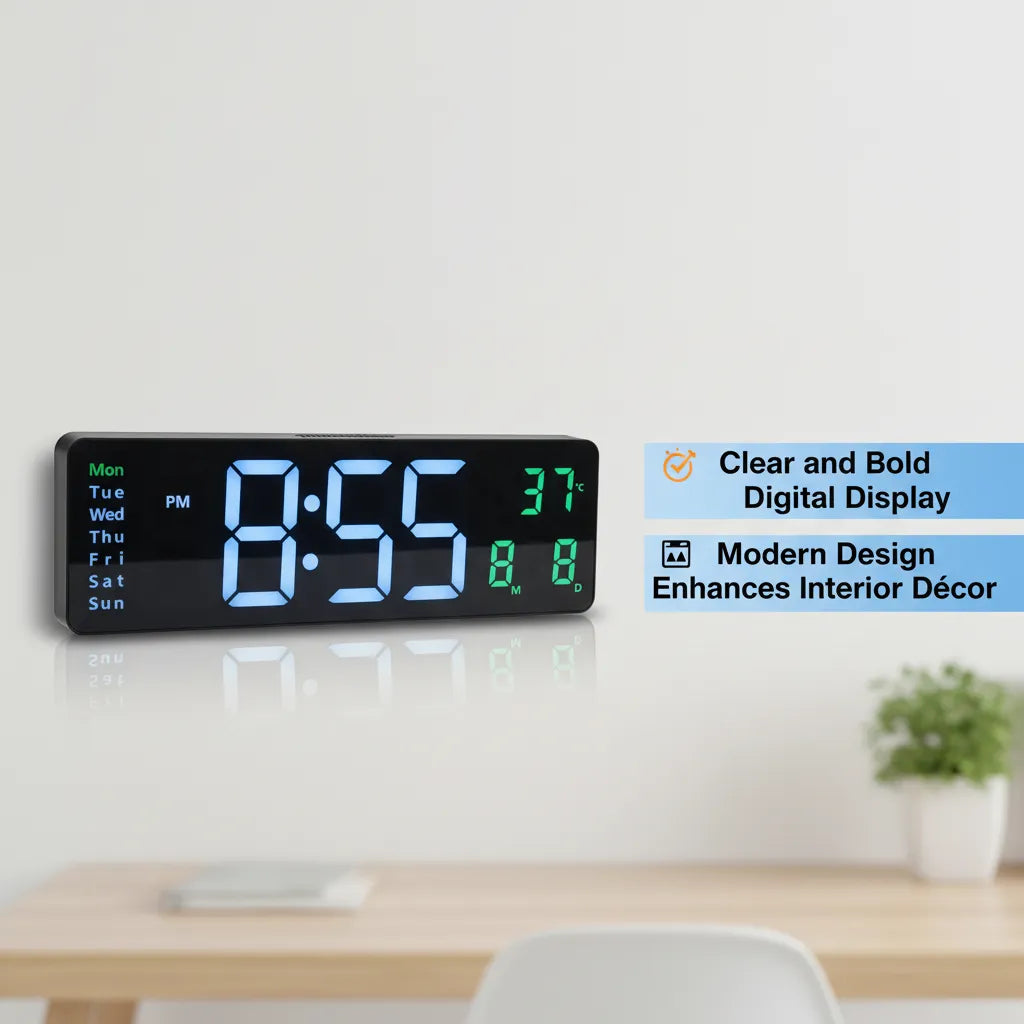 Large LED Digital Wall Clock – Modern Digital Clock⏰ with Clear Display, Showing Time, Date, and Temperature, Perfect for Homes, Offices, and Clinics