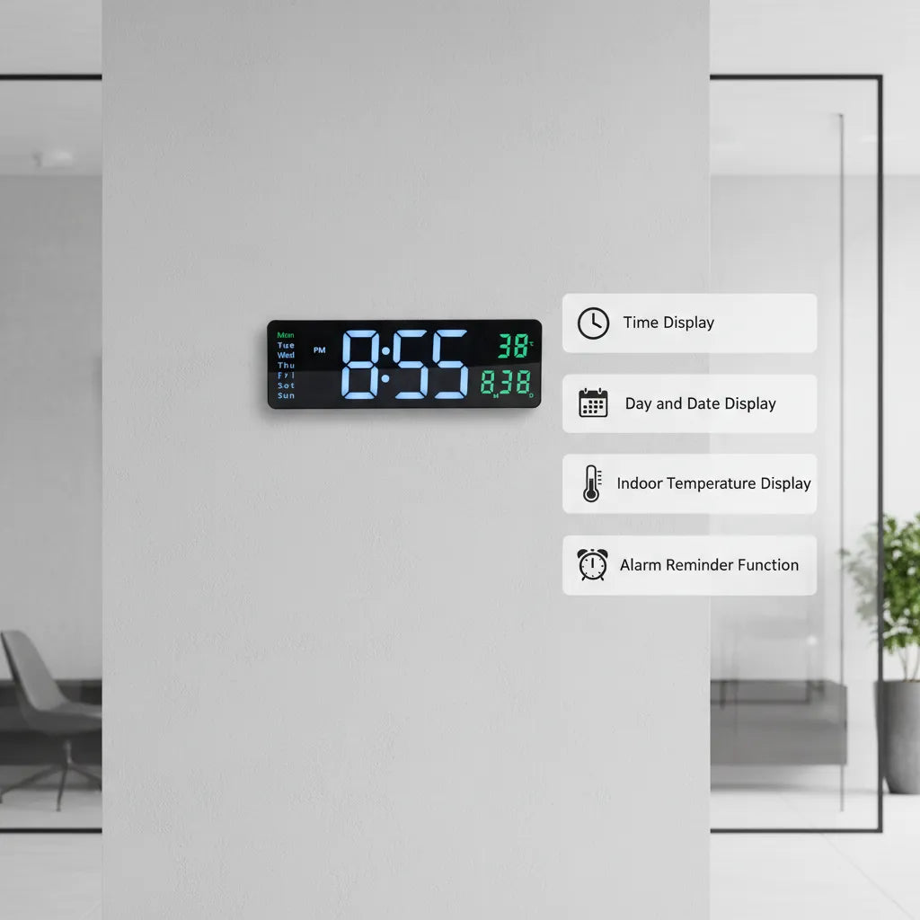 Large LED Digital Wall Clock – Modern Digital Clock⏰ with Clear Display, Showing Time, Date, and Temperature, Perfect for Homes, Offices, and Clinics