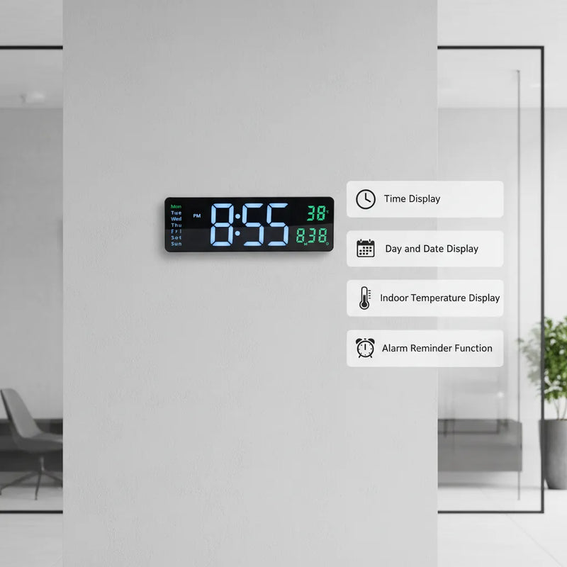 Large LED Digital Wall Clock – Modern Digital Clock⏰ with Clear Display, Showing Time, Date, and Temperature, Perfect for Homes, Offices, and Clinics