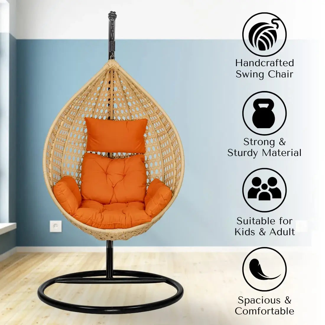 Large Rattan Swing for Gardens and Balconies – Rocking Swing for All Ages.