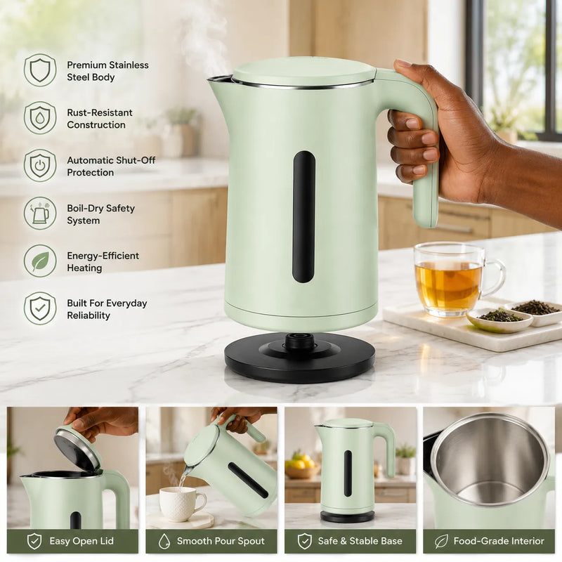 LEFON 2.1L Electric Kettle – Fast Boil | Stainless Steel | Auto Shut-Off | 1500W Power
