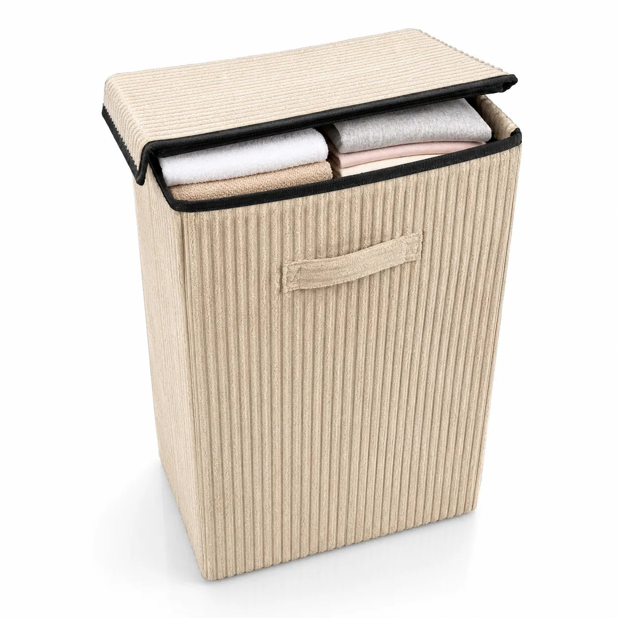 Minimalist Corduroy Laundry Hamper with Lid | 21" Height & 13x13" Base