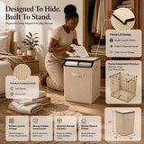 Minimalist Corduroy Laundry Hamper with Lid | 21" Height & 13x13" Base