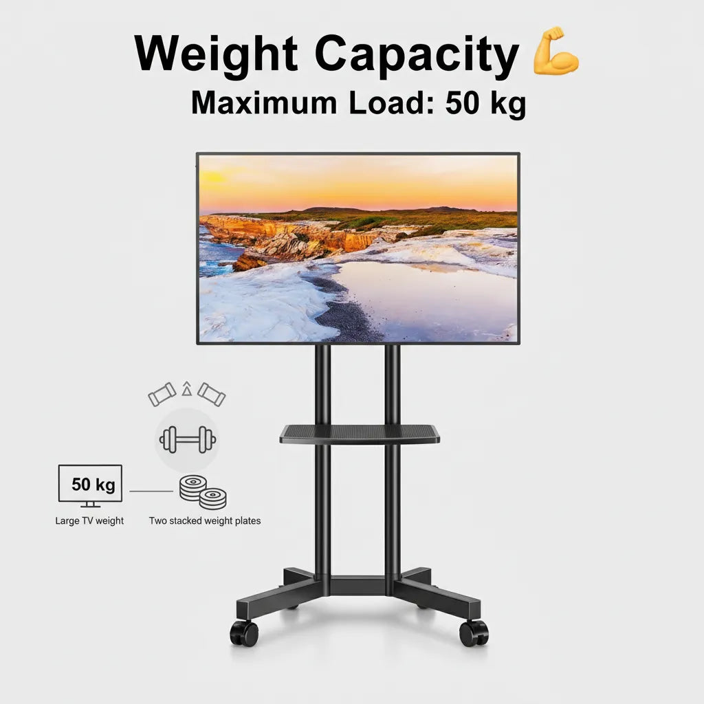 Mobile TV Trolley Stand Model 1500 📺 – Adjustable Rolling TV Floor Mount for 32–75 Inch Screens