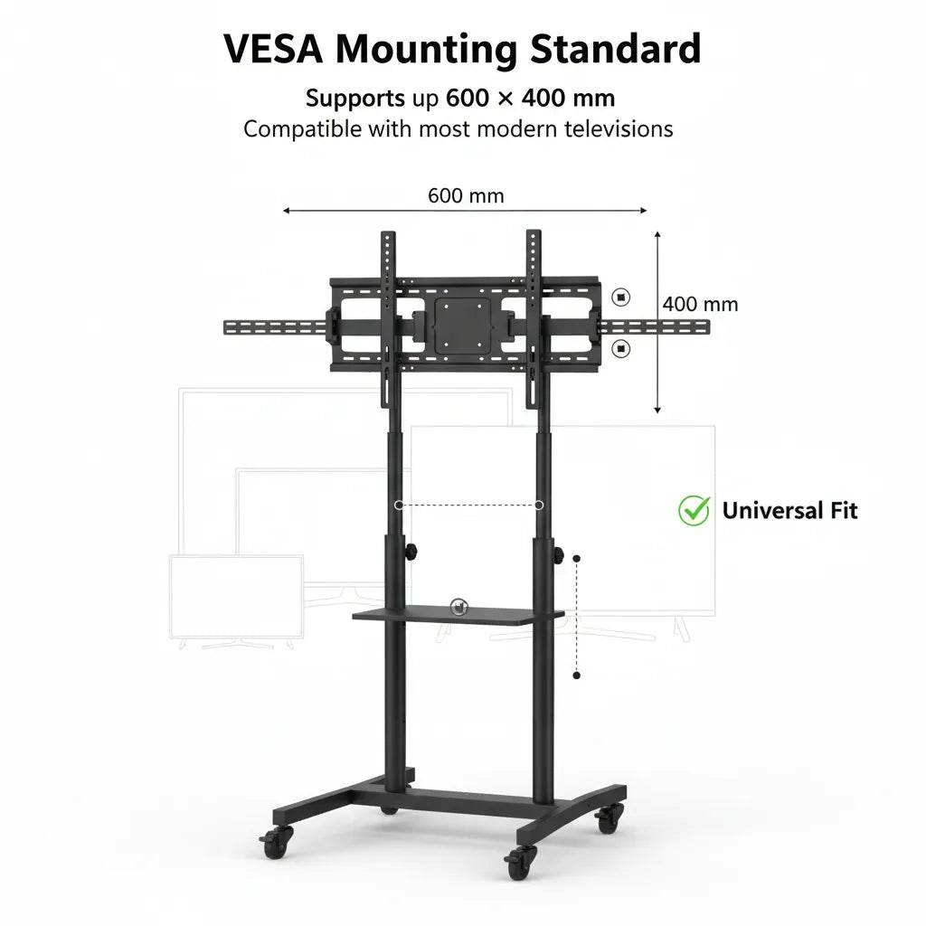 Mobile TV Trolley Stand Model 1500 📺 – Adjustable Rolling TV Floor Mount for 32–75 Inch Screens