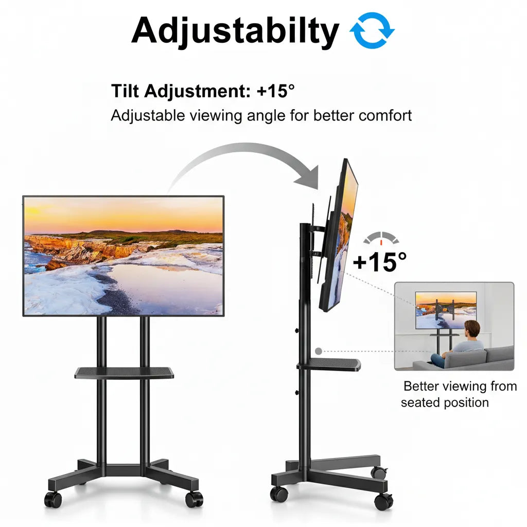 Mobile TV Trolley Stand Model 1500 📺 – Adjustable Rolling TV Floor Mount for 32–75 Inch Screens