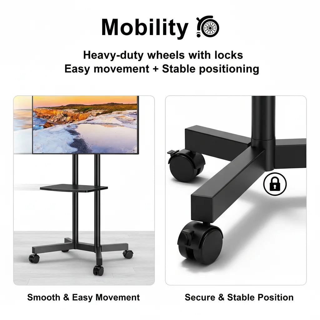Mobile TV Trolley Stand Model 1500 📺 – Adjustable Rolling TV Floor Mount for 32–75 Inch Screens