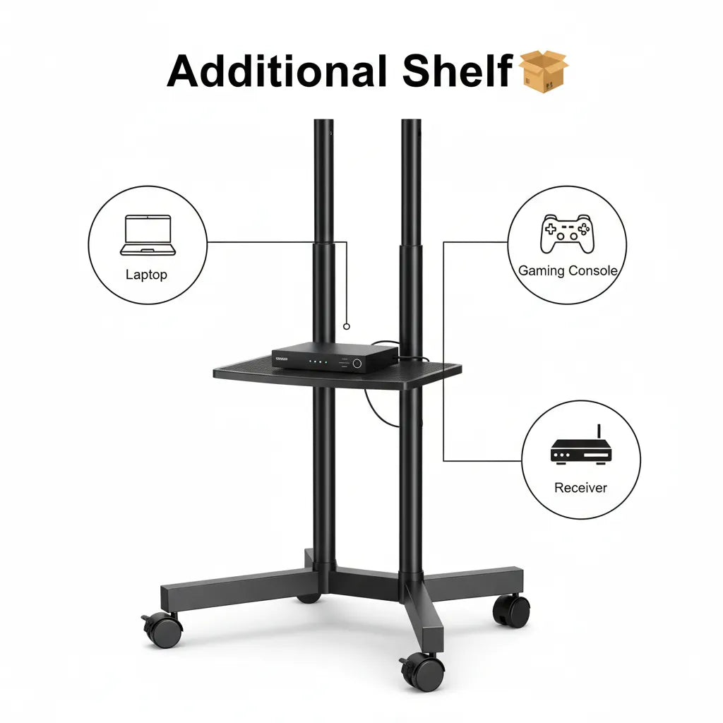 Mobile TV Trolley Stand Model 1500 📺 – Adjustable Rolling TV Floor Mount for 32–75 Inch Screens