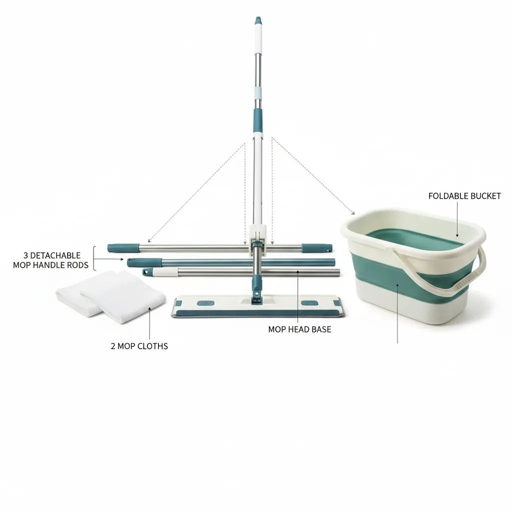 Hand Wash Free Mop with Folding Bucket – 40cm Stainless Steel Rod Mop 🧼