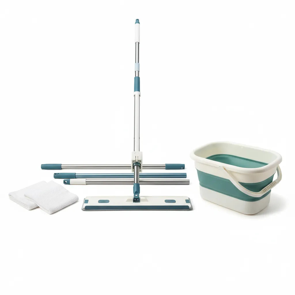 Hand Wash Free Mop with Folding Bucket – 40cm Stainless Steel Rod Mop 🧼