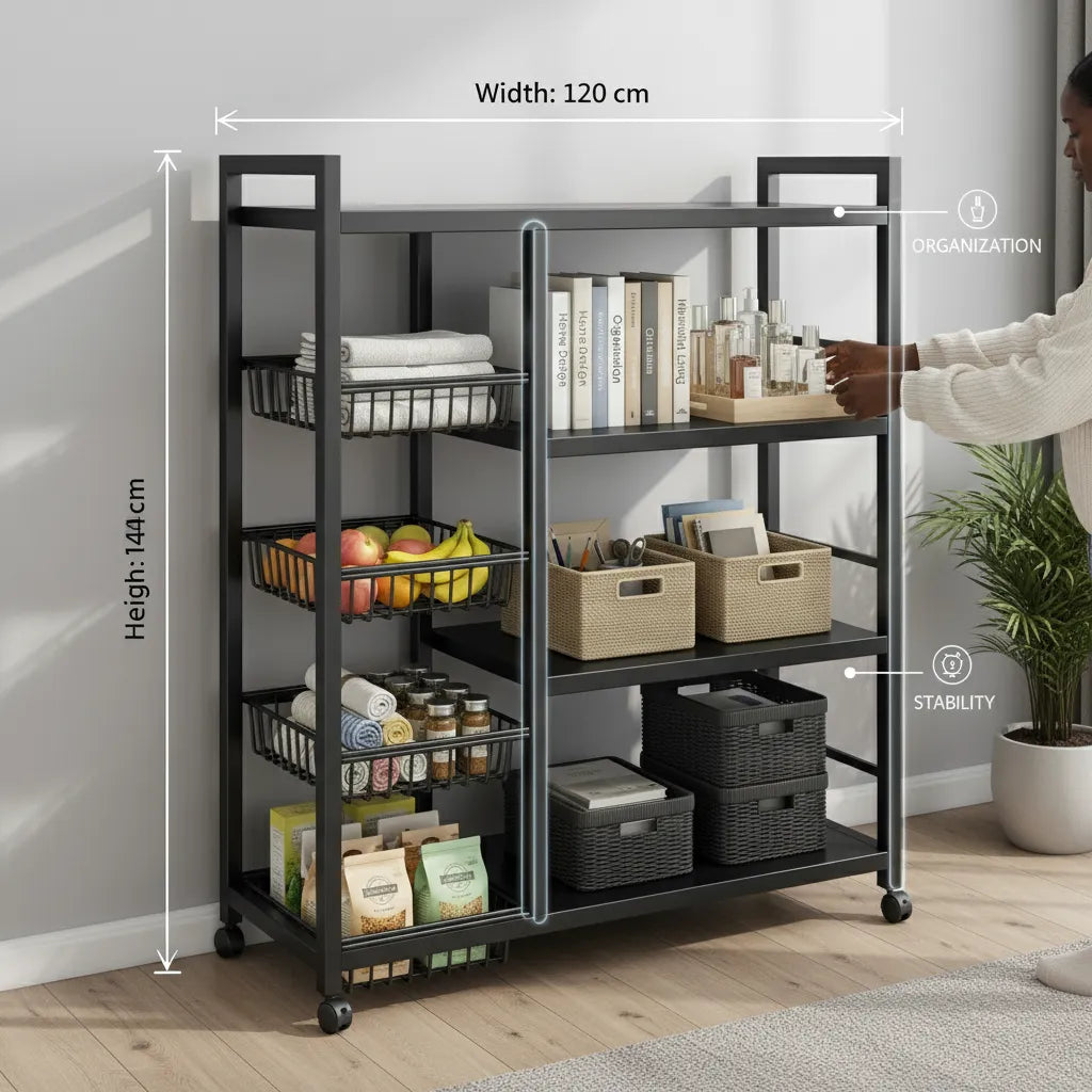 Multi-Functional Metal Storage Rack with Baskets – 4-Tier Home Organizer