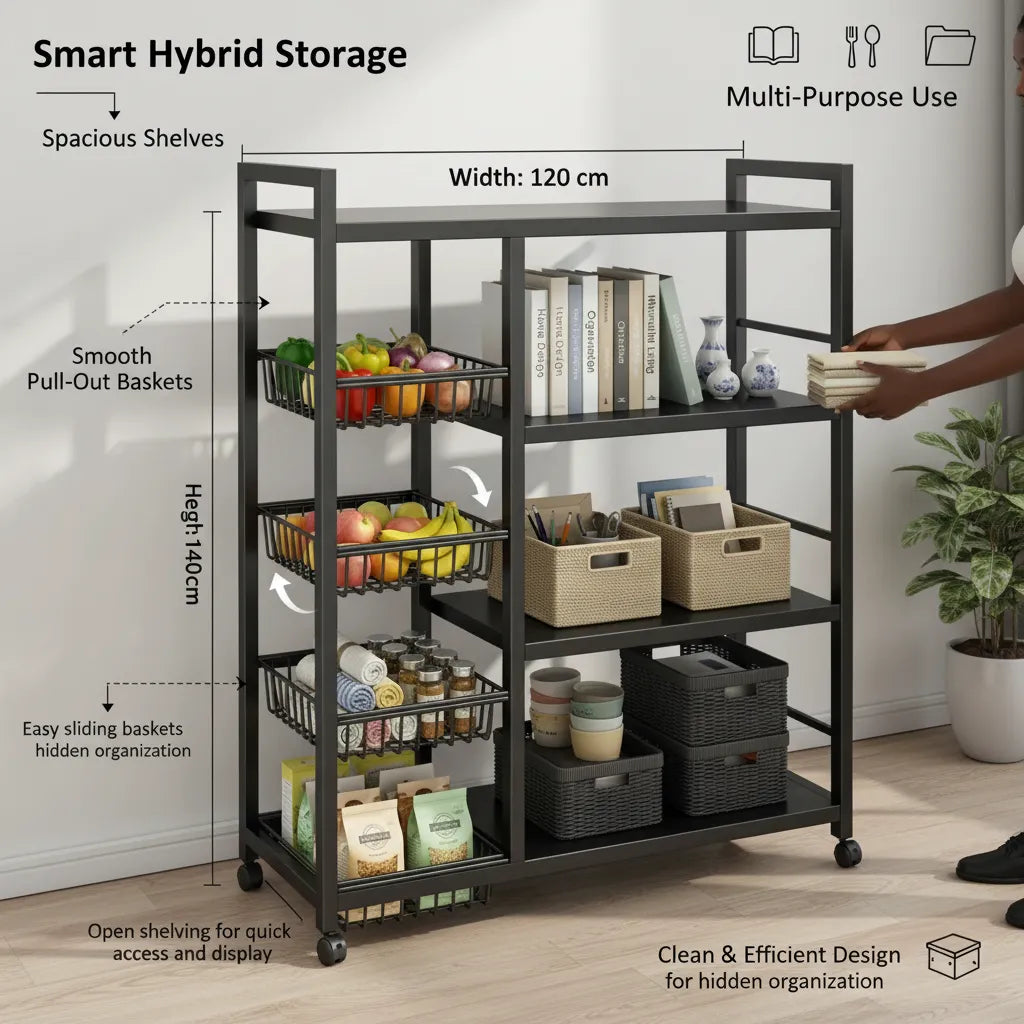 Multi-Functional Metal Storage Rack with Baskets – 4-Tier Home Organizer