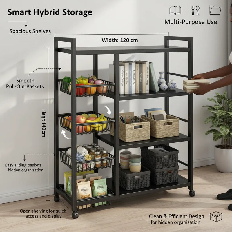 Multi-Functional Metal Storage Rack with Baskets – 4-Tier Home Organizer